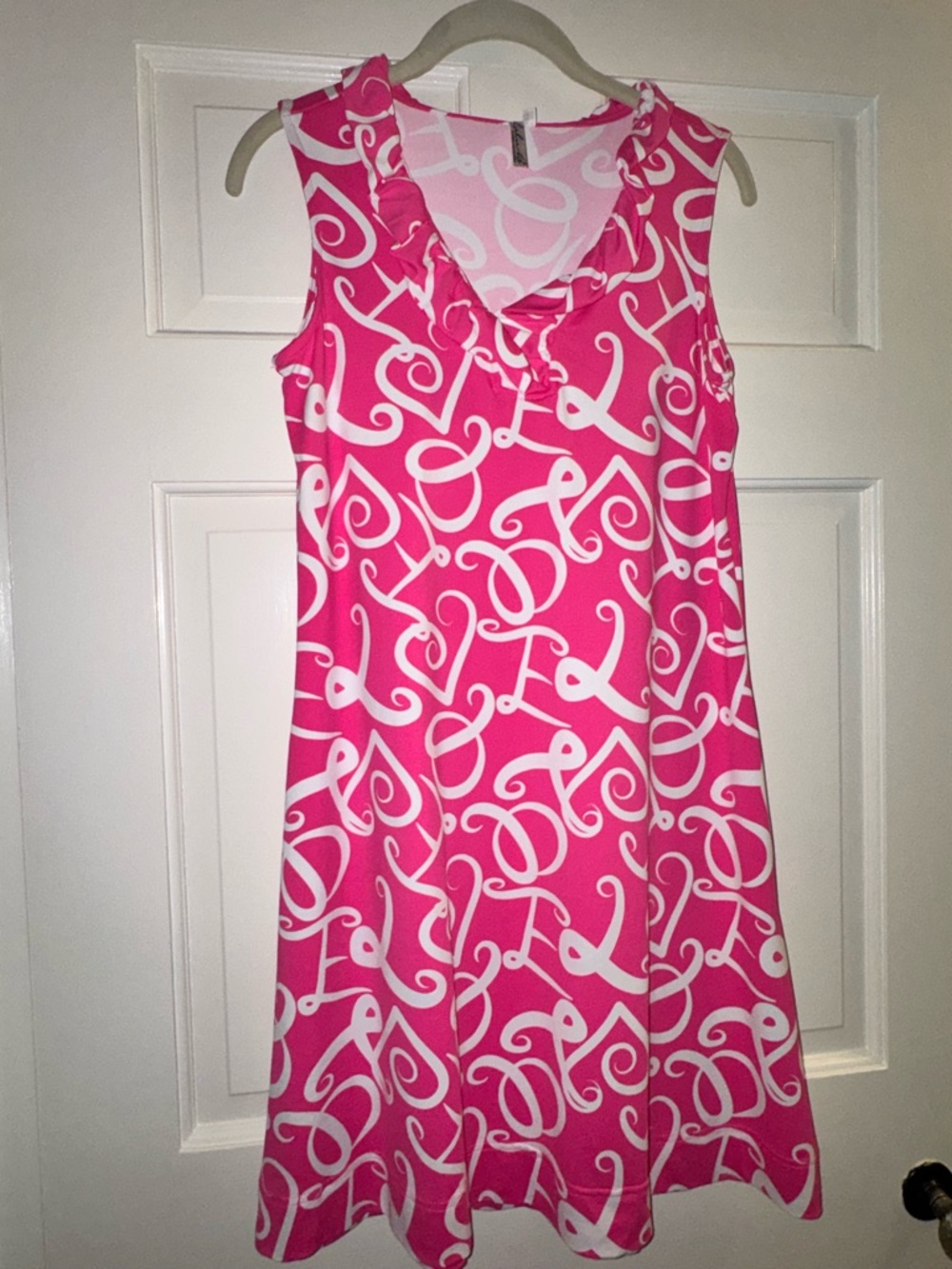 Lulu-B Hot Pink & White Ruffle V-Neck Sleeveless Dress